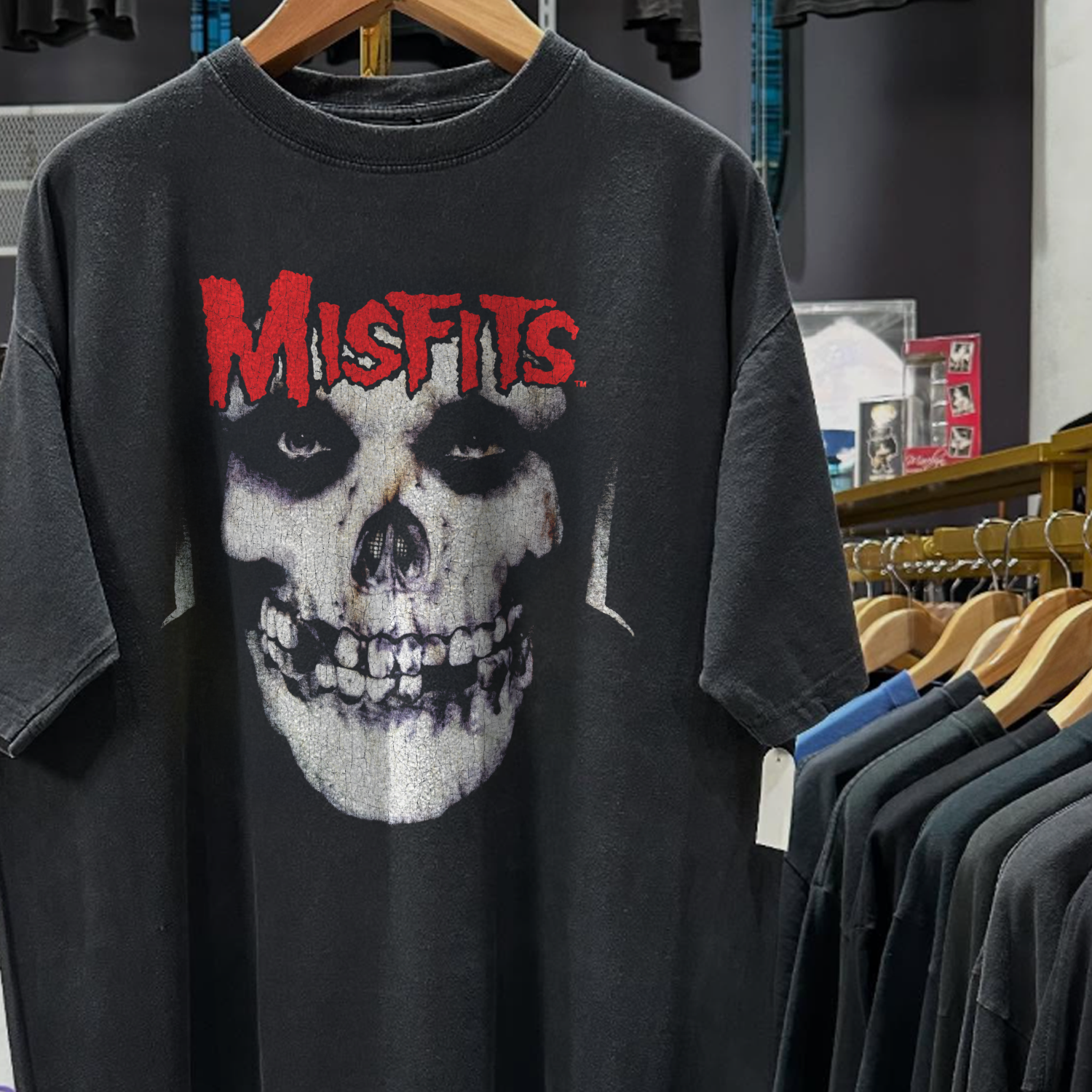 '95 MISFITS CYCLOPIAN MUSIC RARE WASHED BLACK T-SHIRT