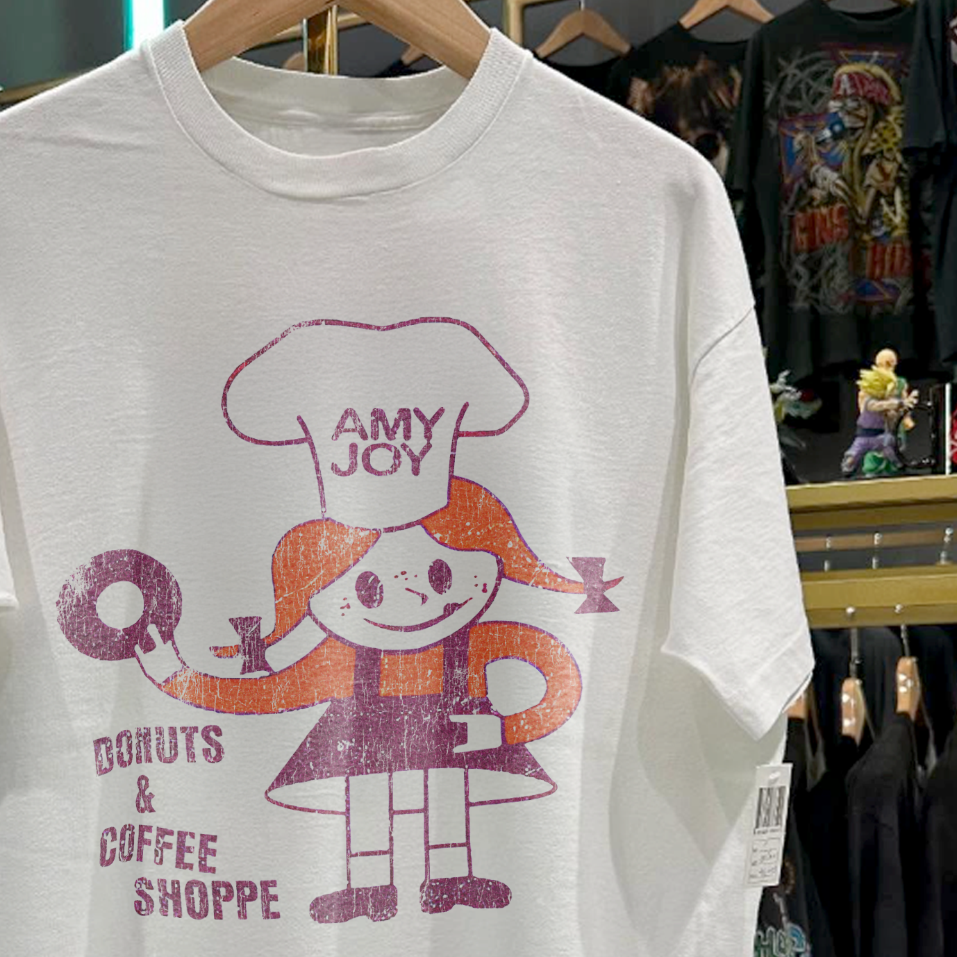 90s AMY JOY DONUTS & COFFEE SHOPPE RARE WASHED WHITE T-SHIRT