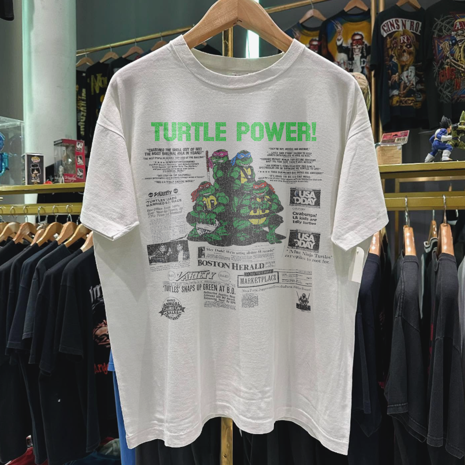 1990 TMNT MOVIE PROMO RARE WASHED WHITE T-SHIRT