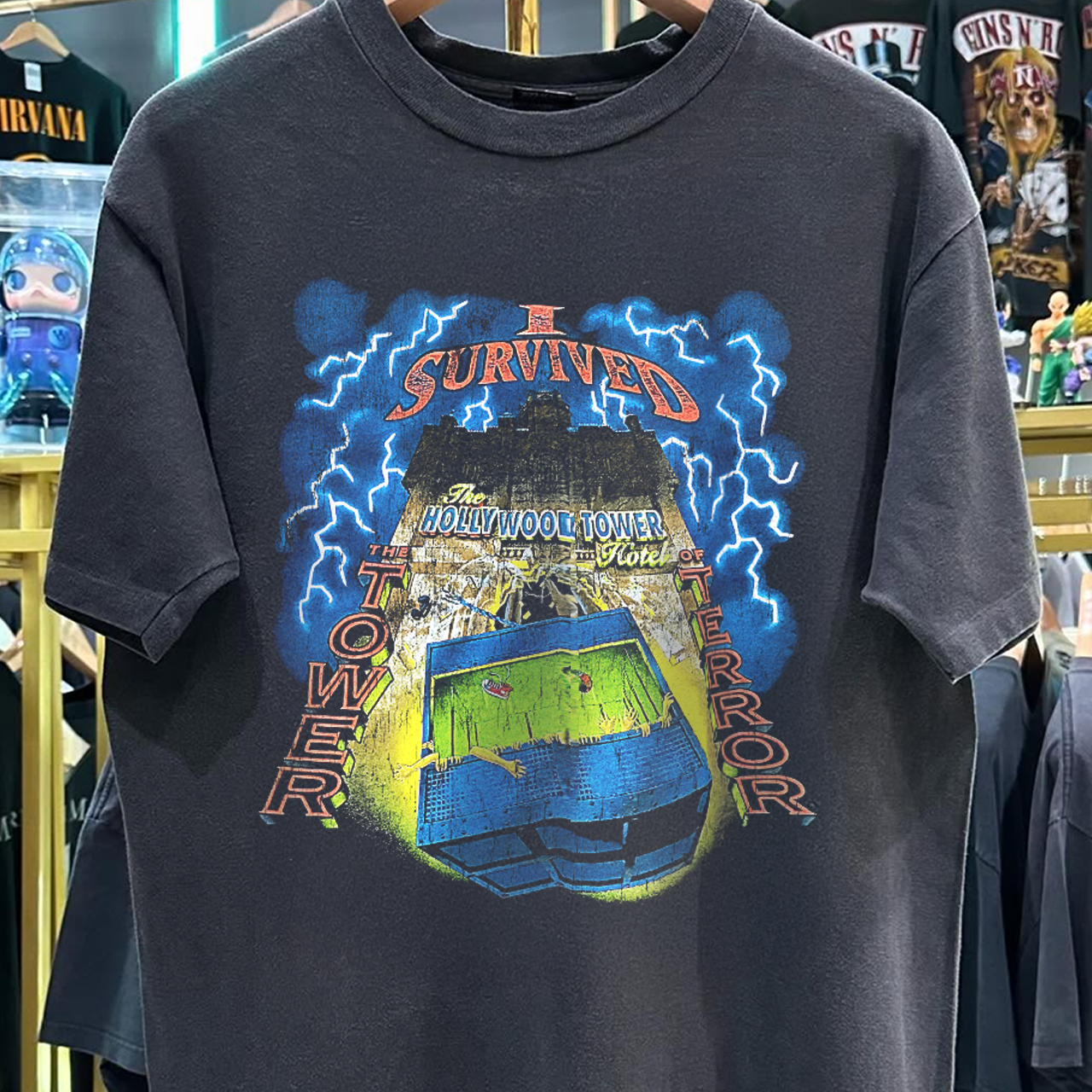 90s TOWER OF TERROR HOLLYWOOD HOTEL RARE WASHED BLACK T-SHIRT