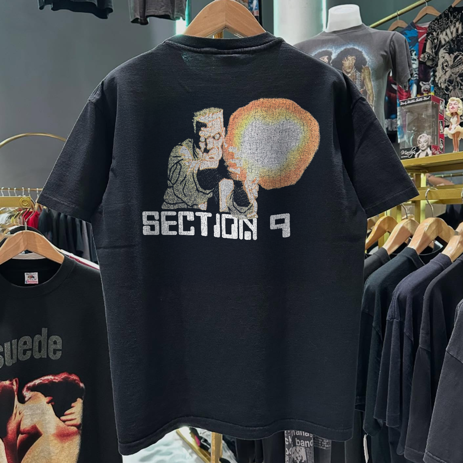 90s BATOU - GITS 'SECTION 9' RARE WASHED BLACK T-SHIRT