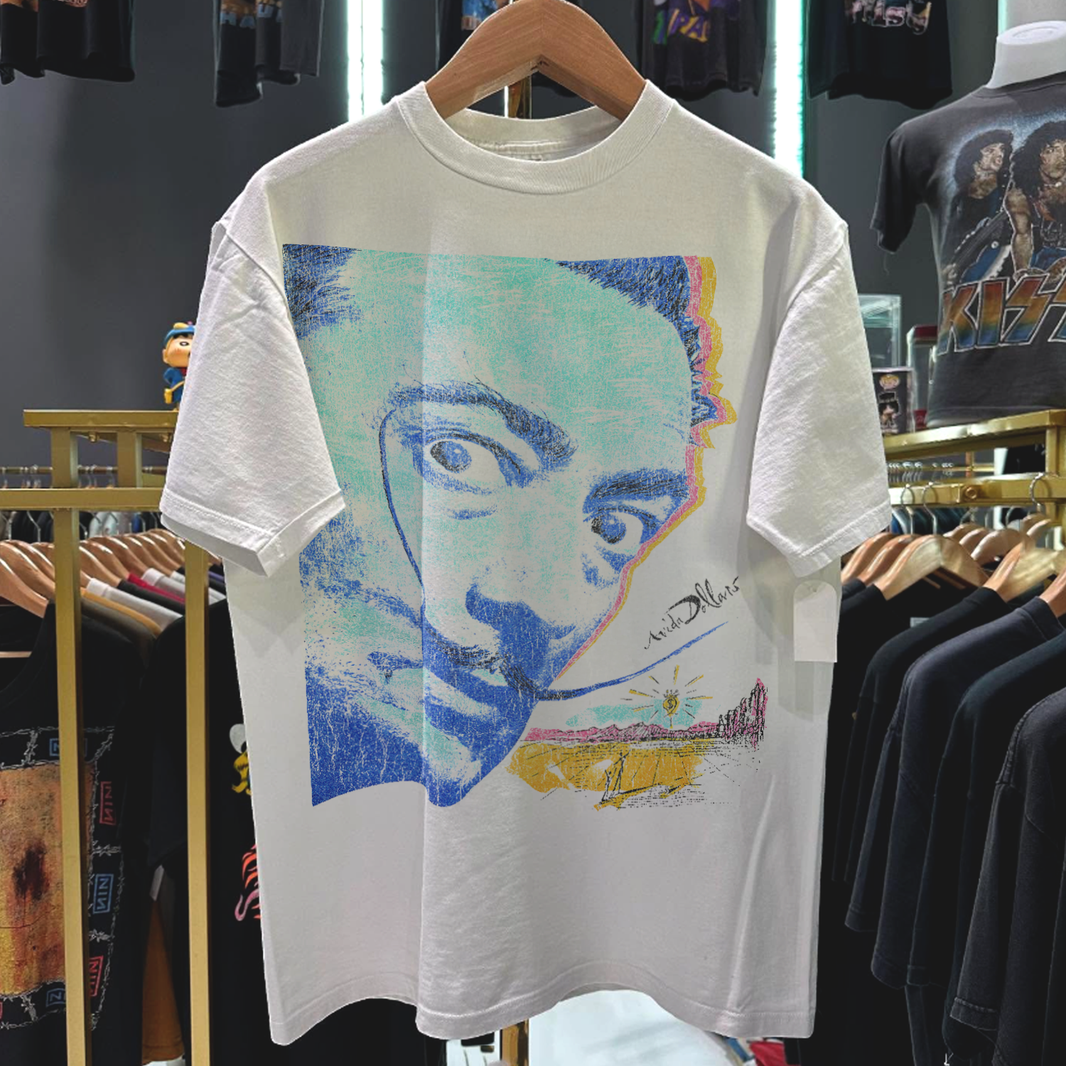 80s DALI DREAMSTATE RARE WASHED WHITE T-SHIRT