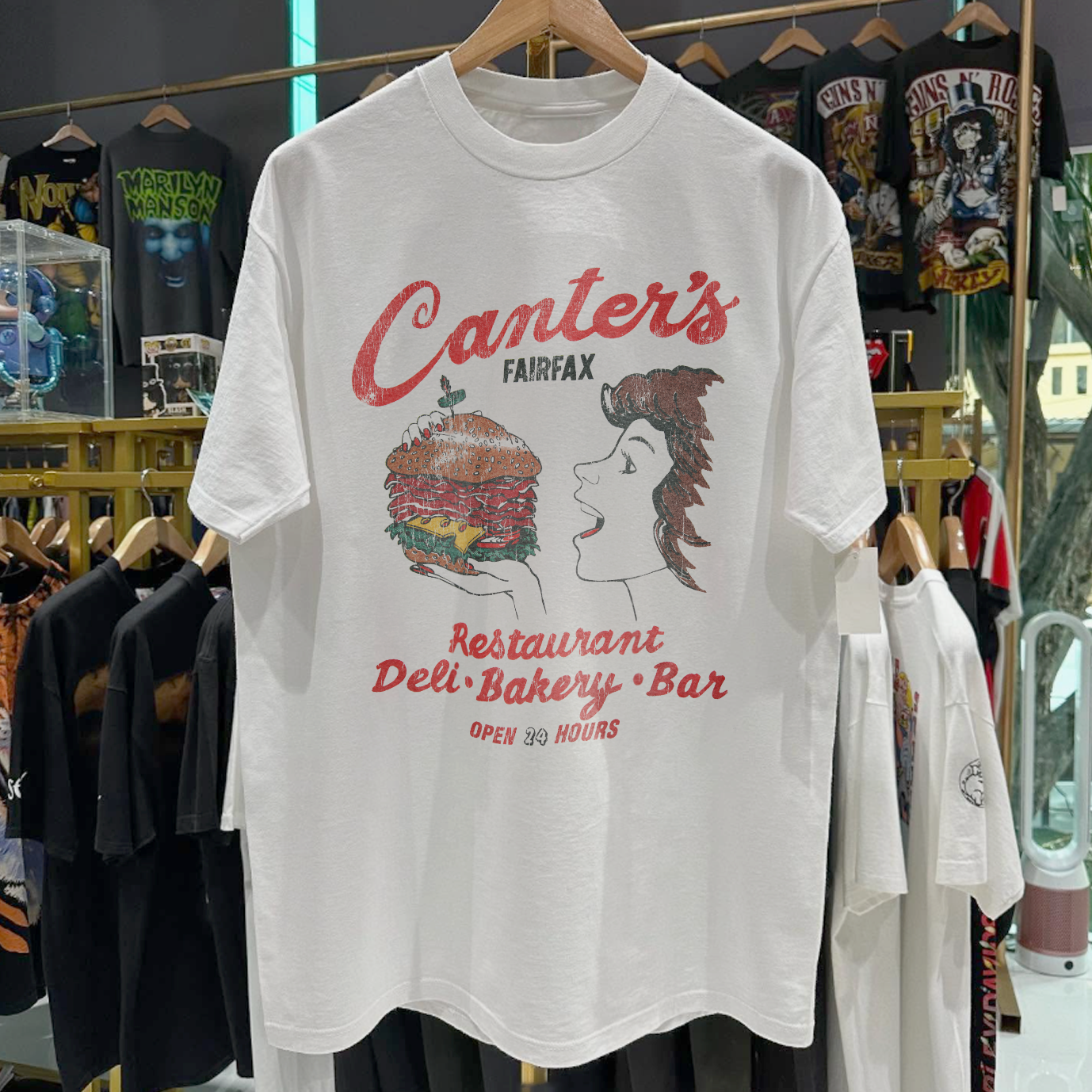 90'S CANTER'S DELI 'FAIRFAX' RARE WASHED WHITE T-SHIRT
