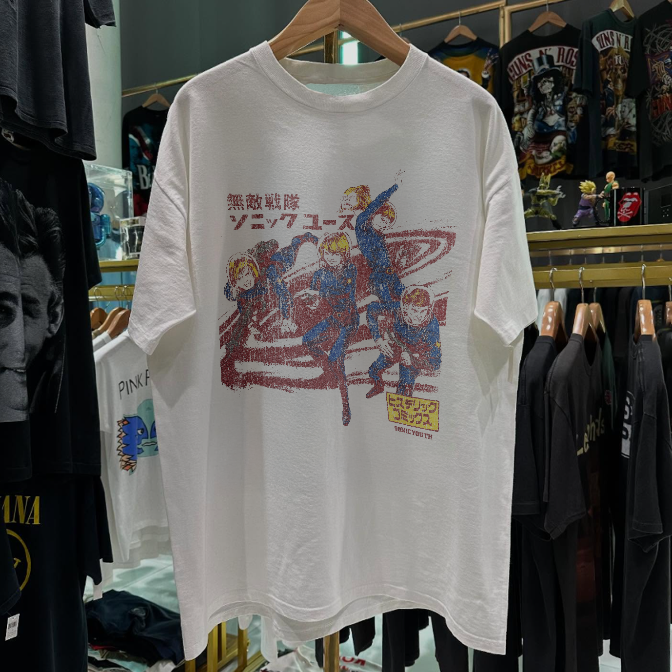 1992 SONIC YOUTH 'COMIC SPACEMAN' RARE WASHED WHITE T-SHIRT