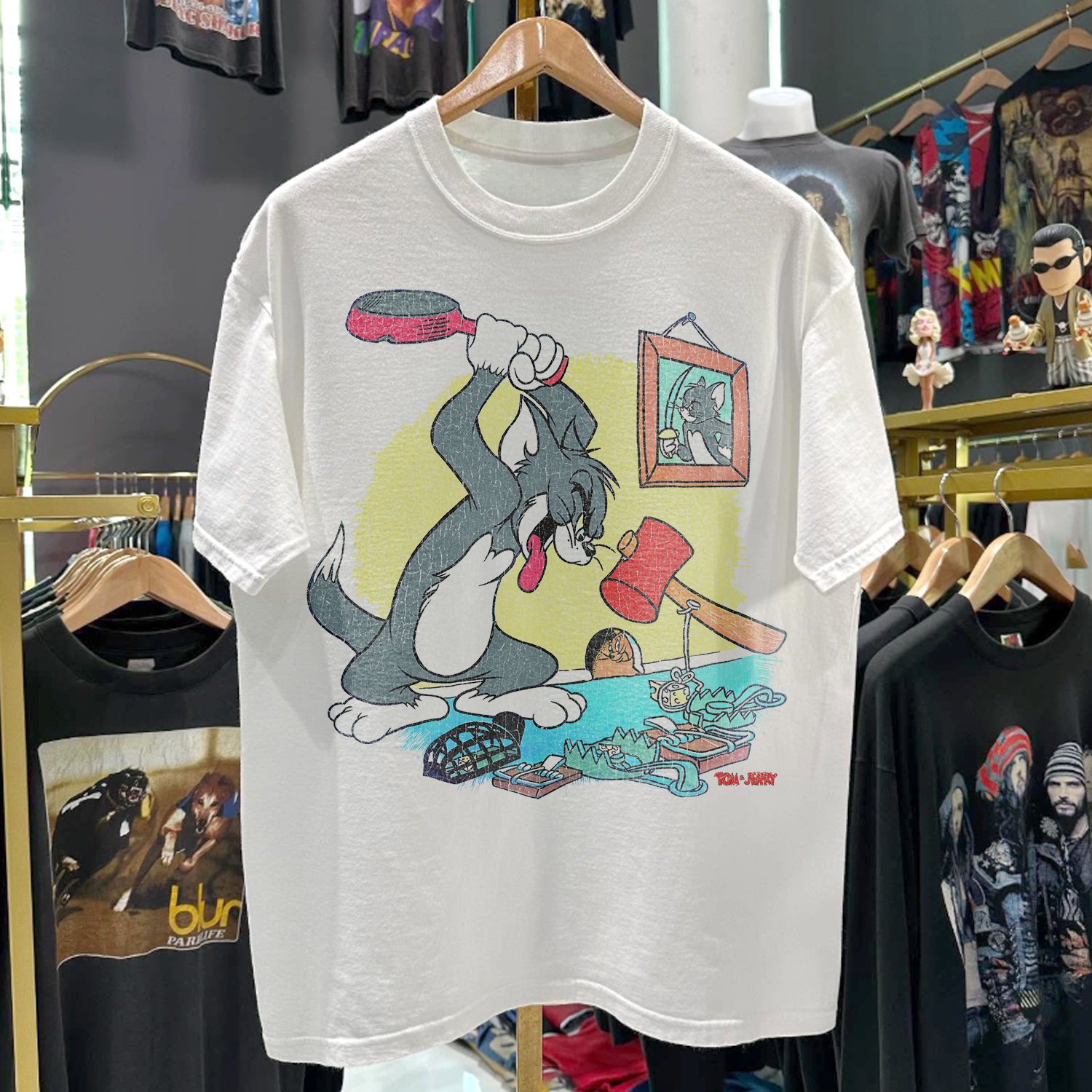 90s TOM & JERRY GRAIL ULTRA RARE WASHED WHITE T-SHIRT