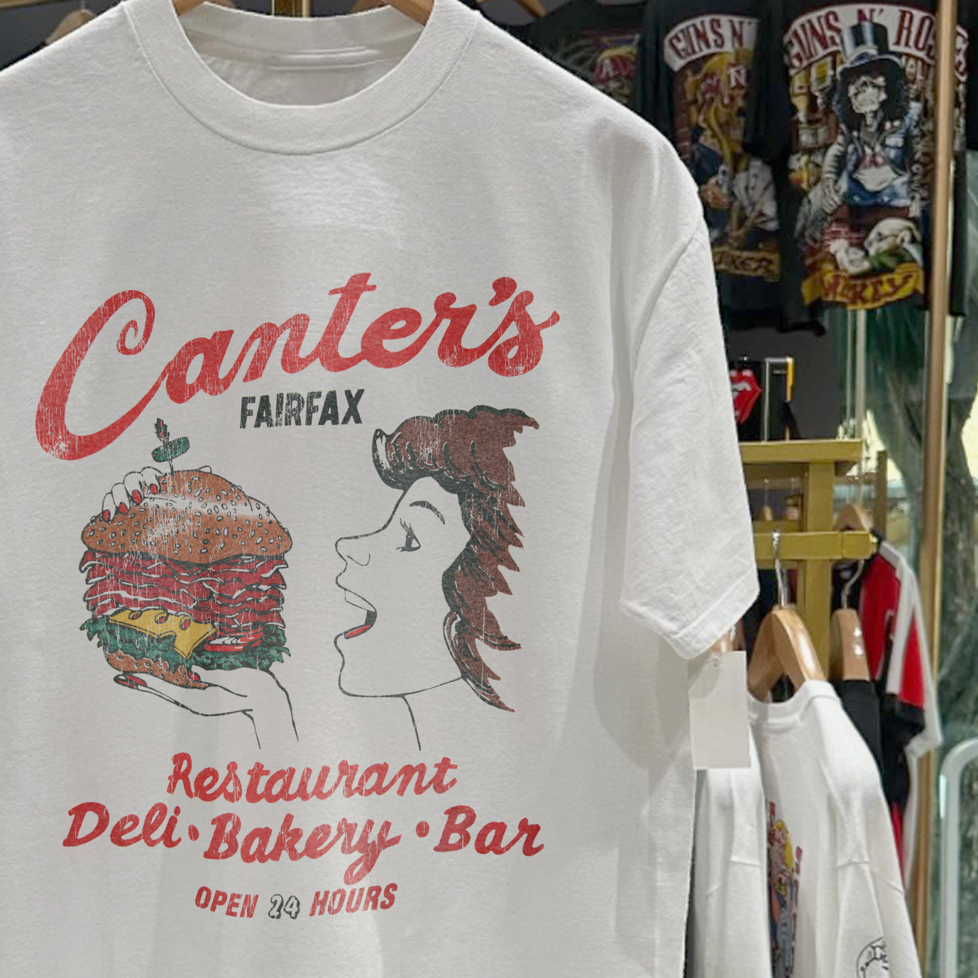 90'S CANTER'S DELI 'FAIRFAX' RARE WASHED WHITE T-SHIRT