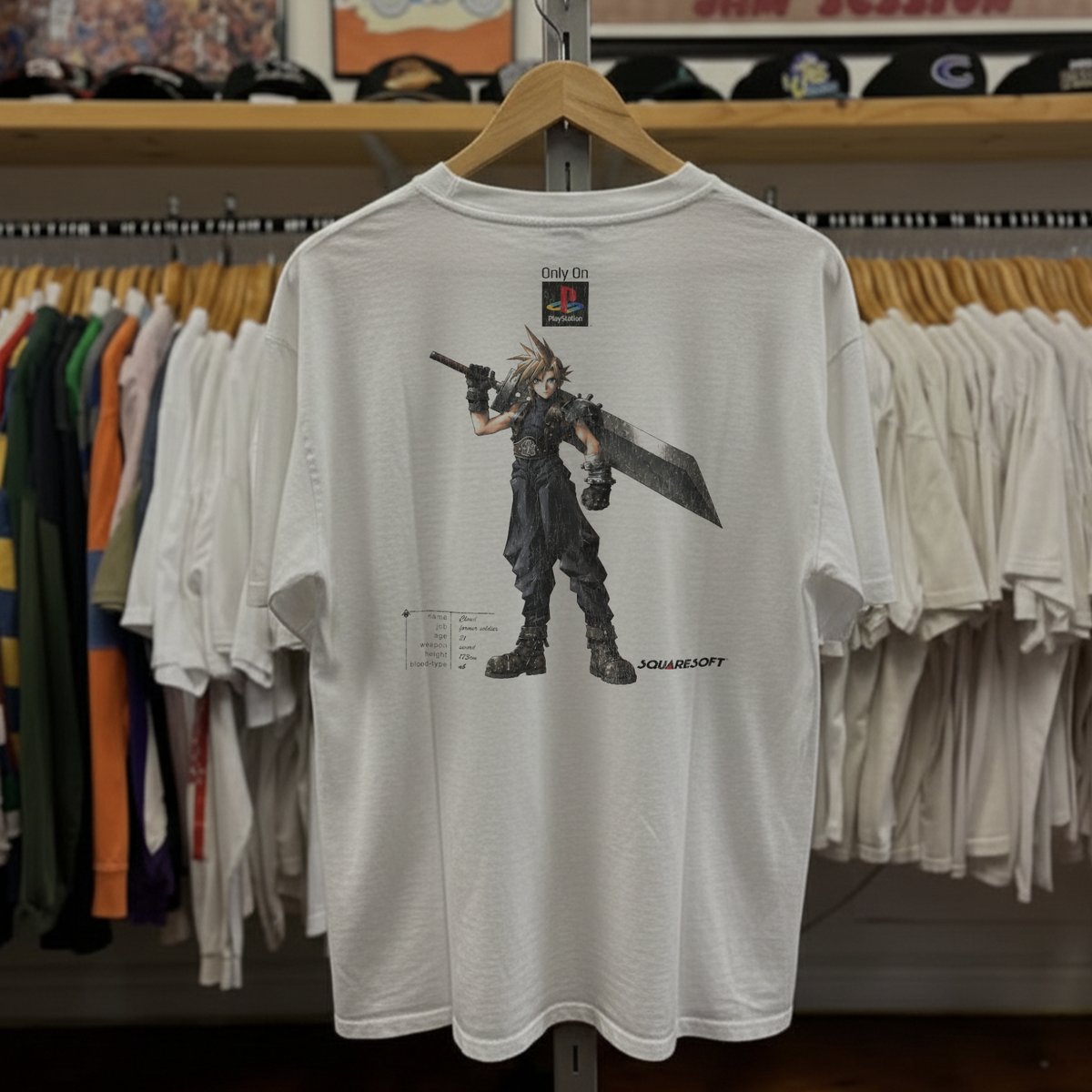 90s Final Fantasy VII Cloud Promo Washed White Tee