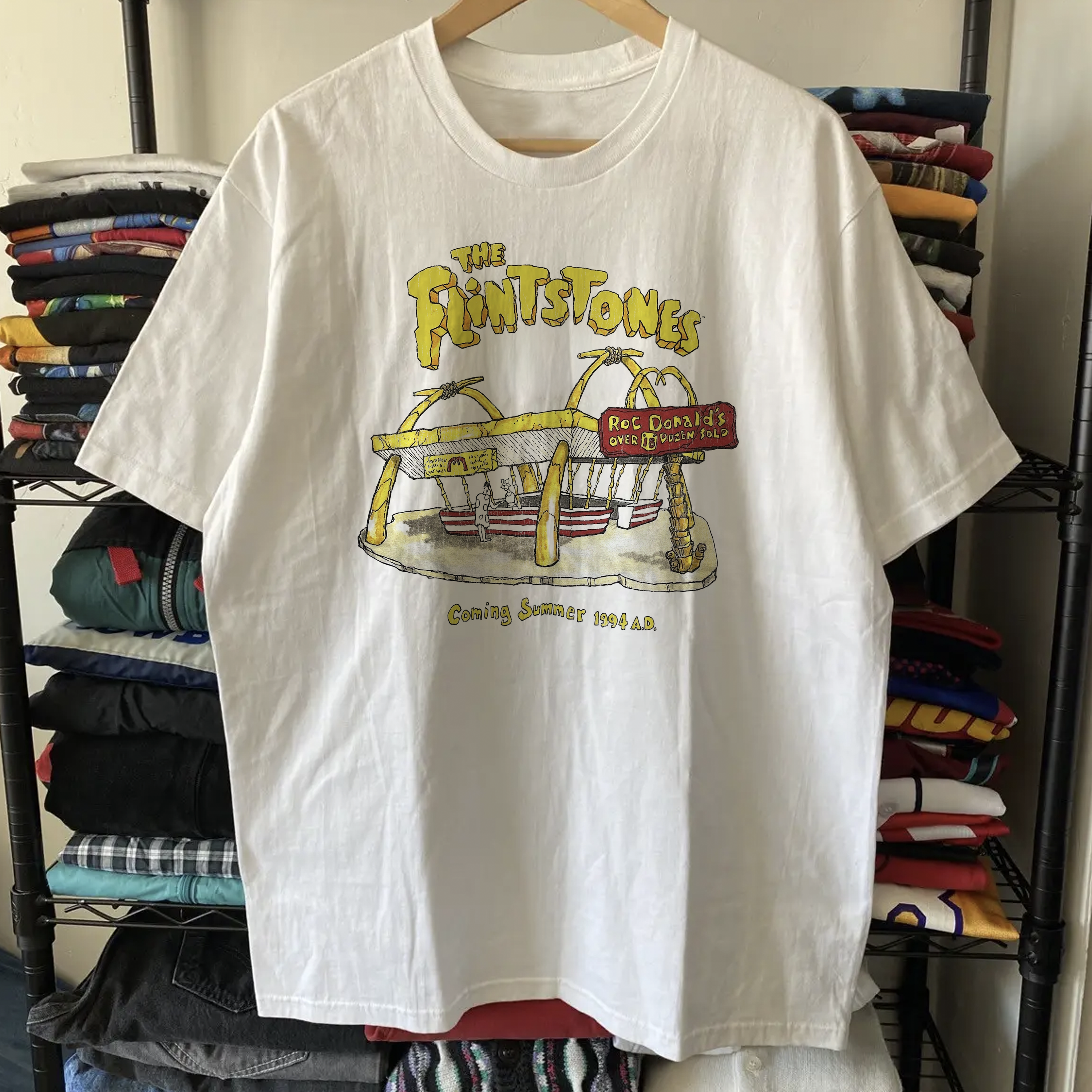 1994 THE FLINTSTONES ROC DONALDS PROMO WASHED WHITE TEE