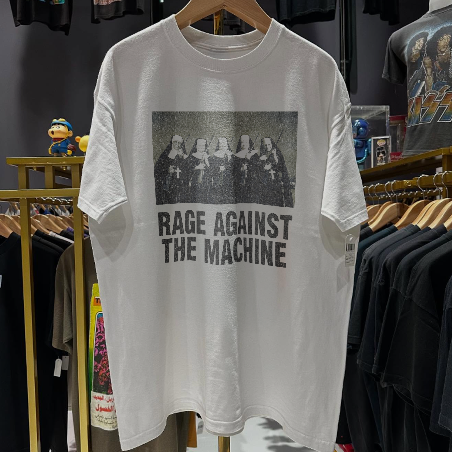 90s RATM 'NUNS & GUNS' ULTRA RARE WASHED WHITE T-SHIRT