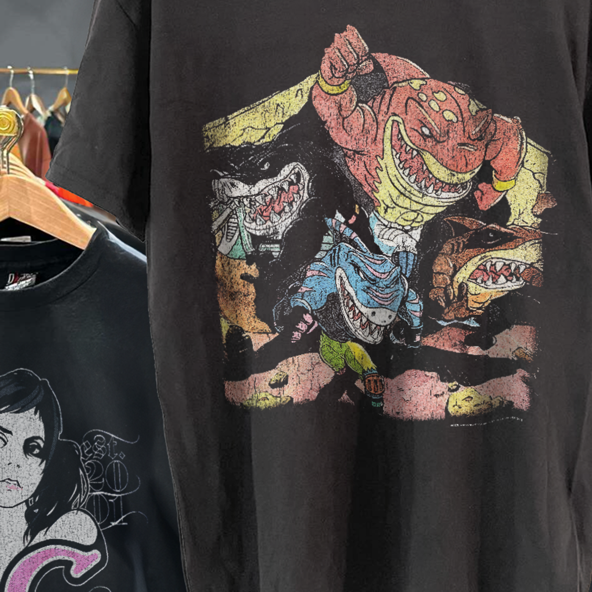 STR33T SHARKS 1995 GRAIL BLACK VINTAGE WASHED T-SHIRT