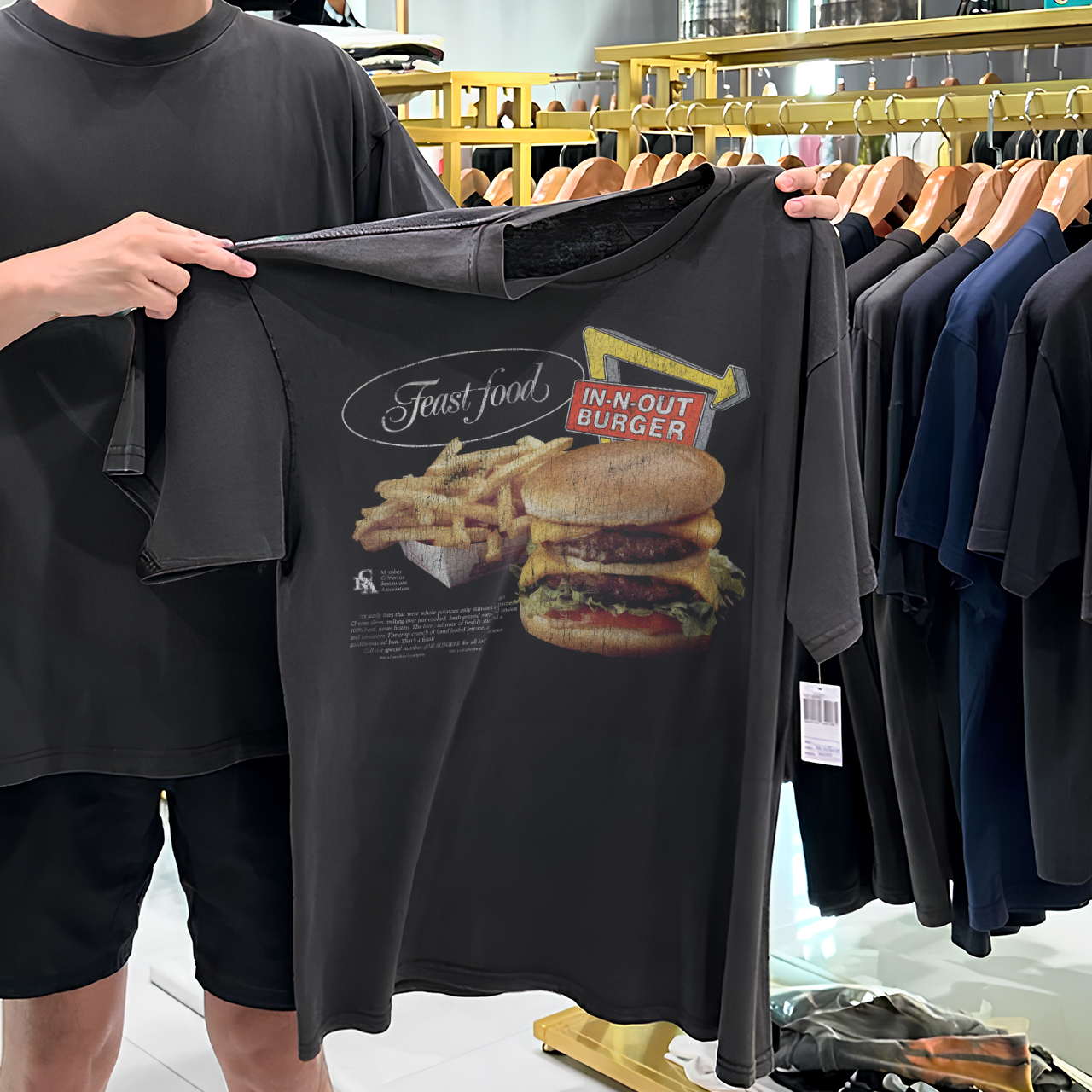 FEAST FOOD 90'S IN-N-0UT PROMO VINTAGE WASHED BLACK T-SHIRT