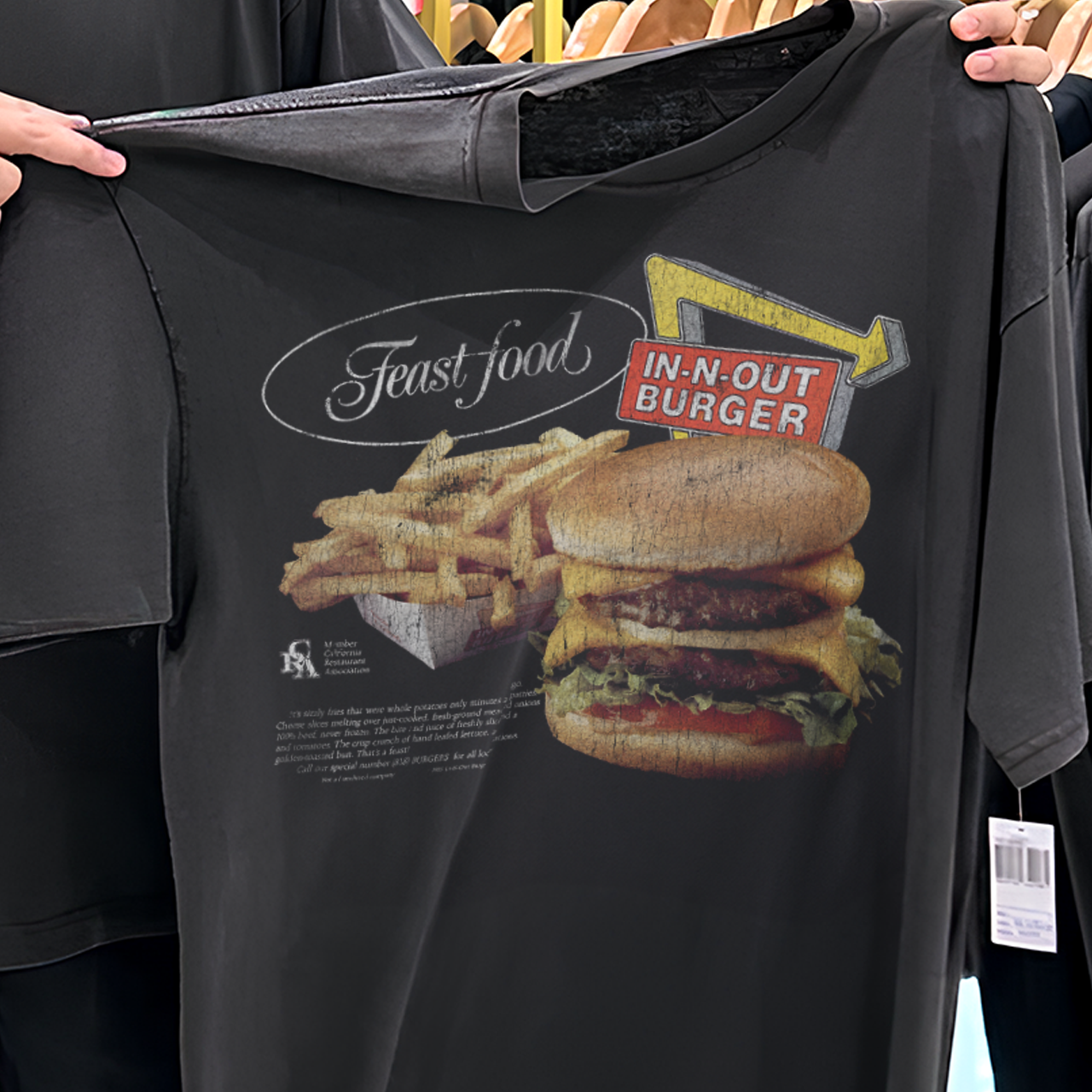 FEAST FOOD 90'S IN-N-0UT PROMO VINTAGE WASHED BLACK T-SHIRT