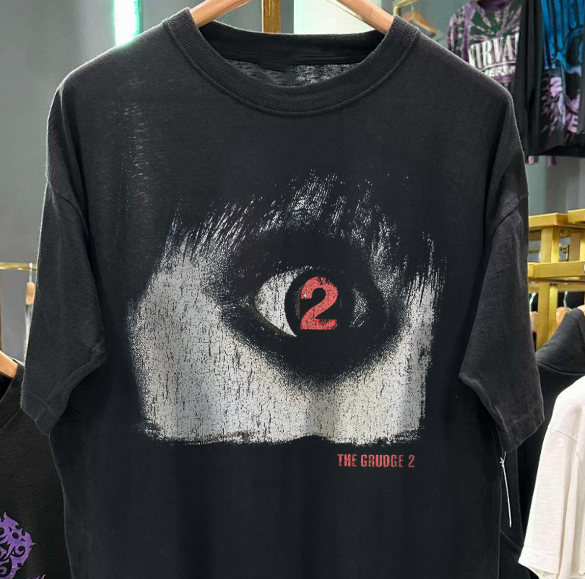 THE GRUDGE 2 PROMO VINTAGE WASHED BLACK T-SHIRT