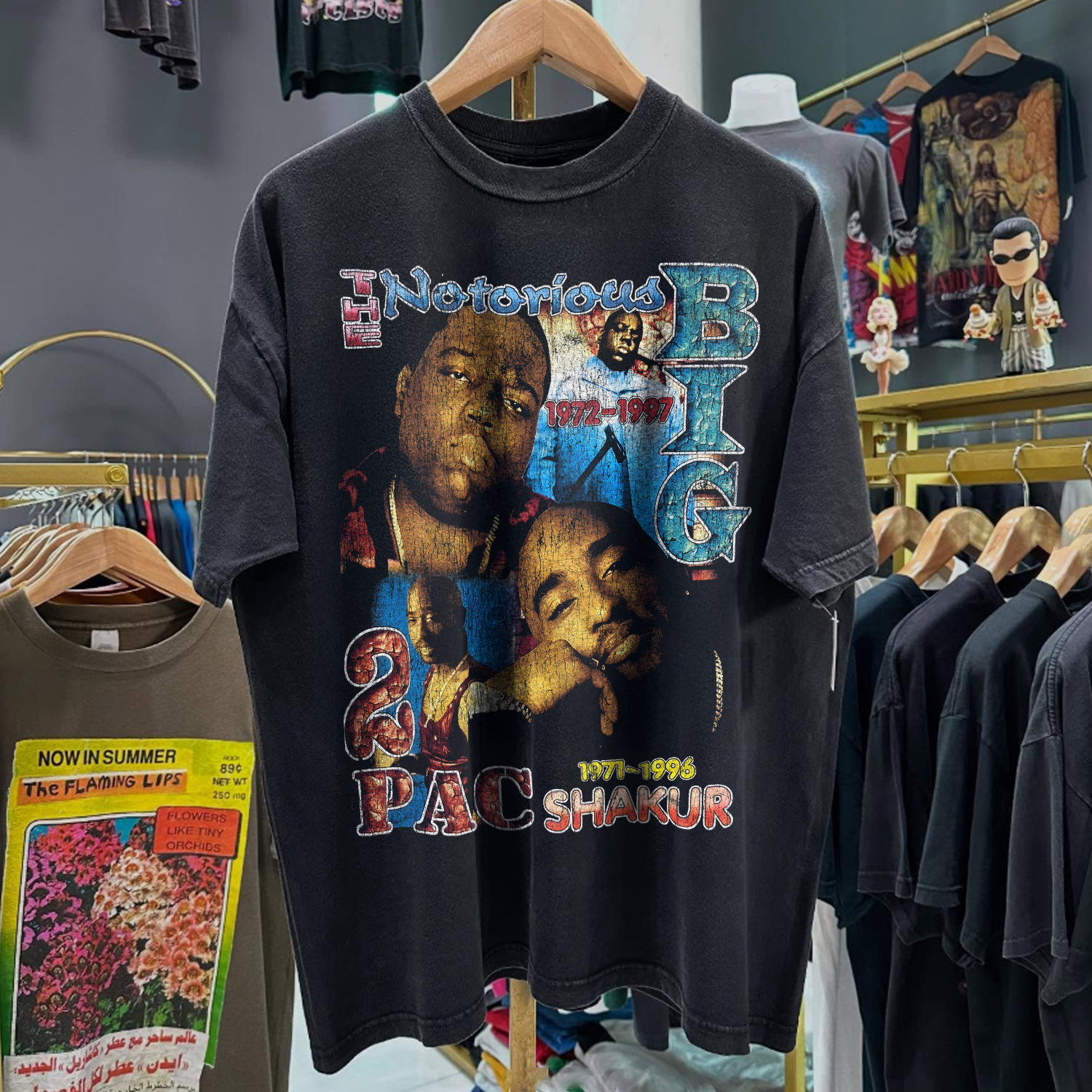 90s THUG POETRY FOREVER - B.I.G & 2PAC MEMORIAL RARE WASHED BLACK RAP TEE