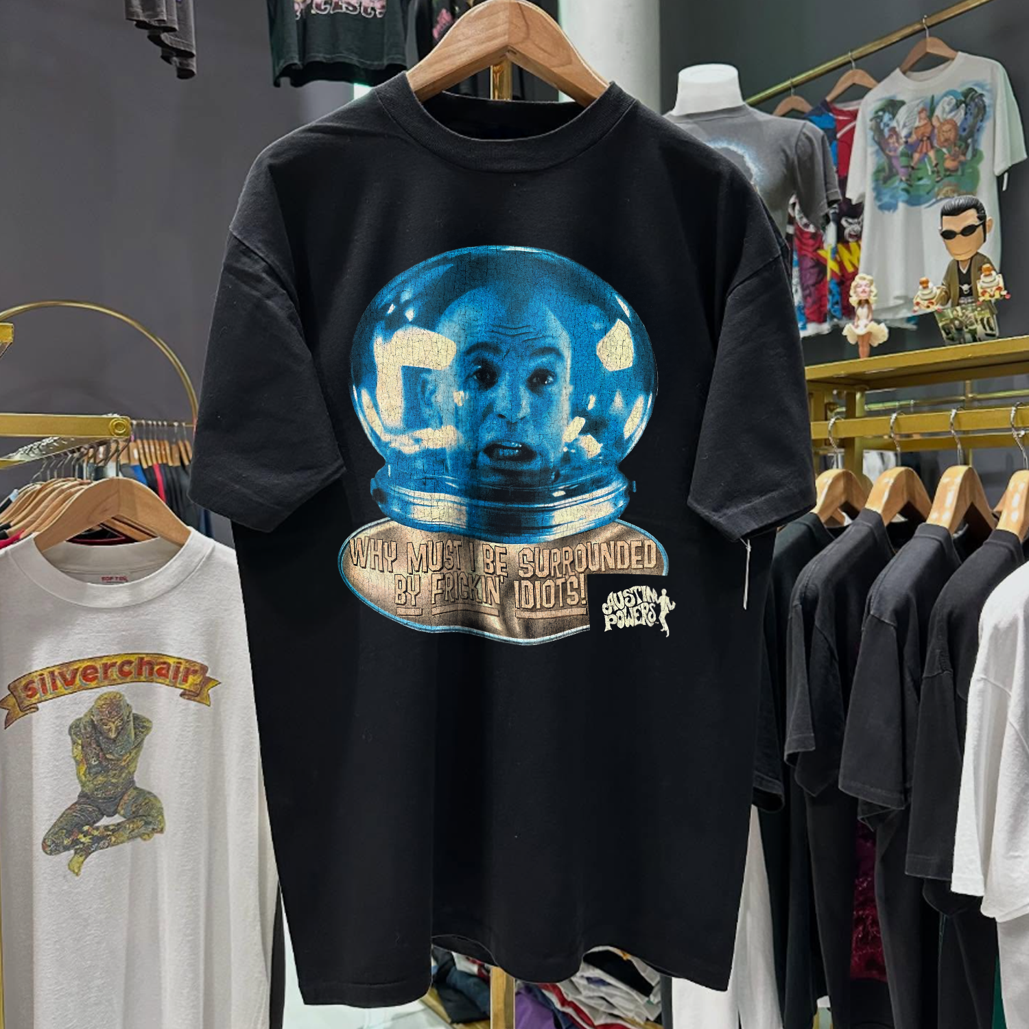 90s FRICKIN’ IDIOTS CLUB - DR. EVIL  'AUSTIN POWERS' PROMO RARE WASHED BLACK T-SHIRT