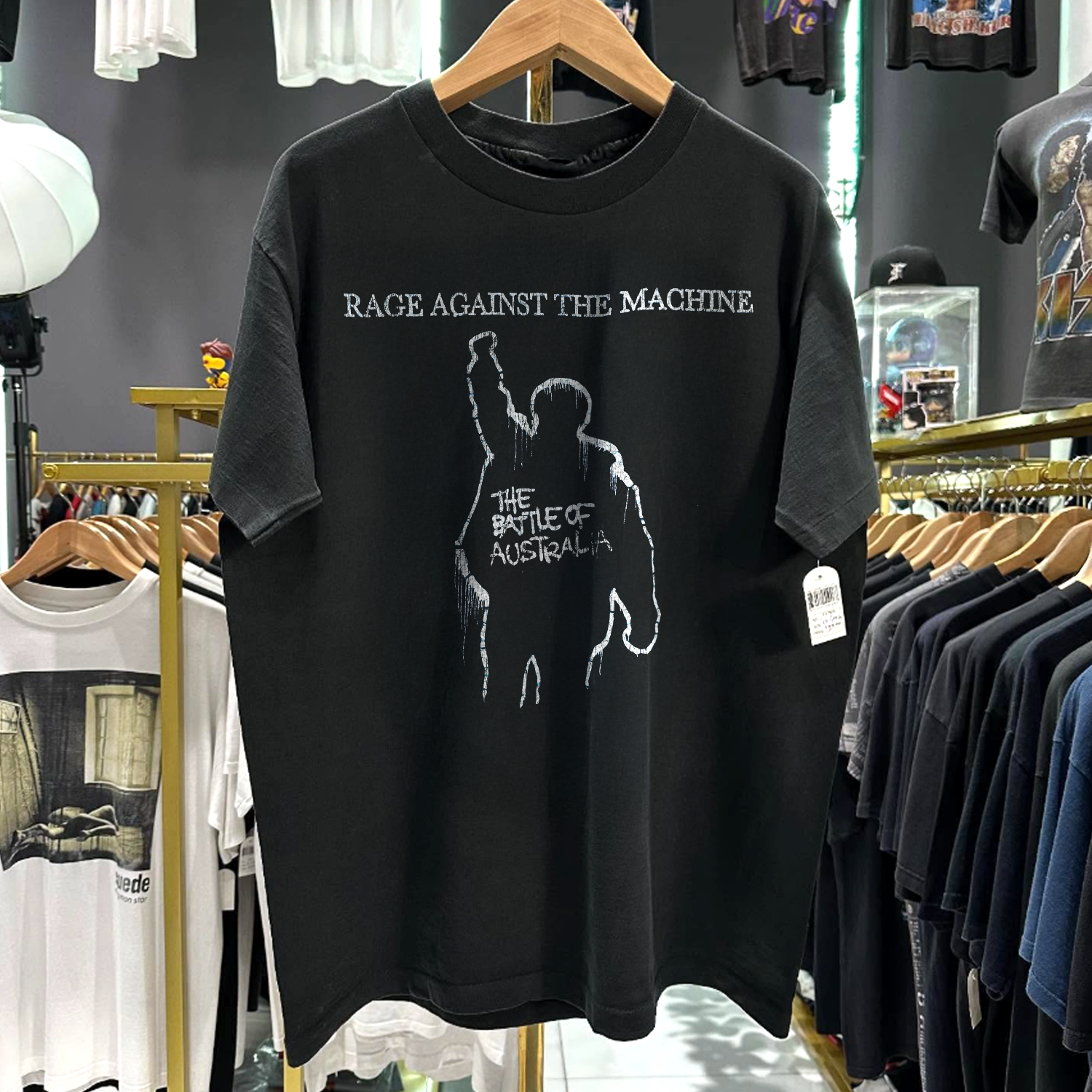 90s RATM 'THE BATTLE OF AUSTRALIA' RARE WASHED BLACK T-SHIRT