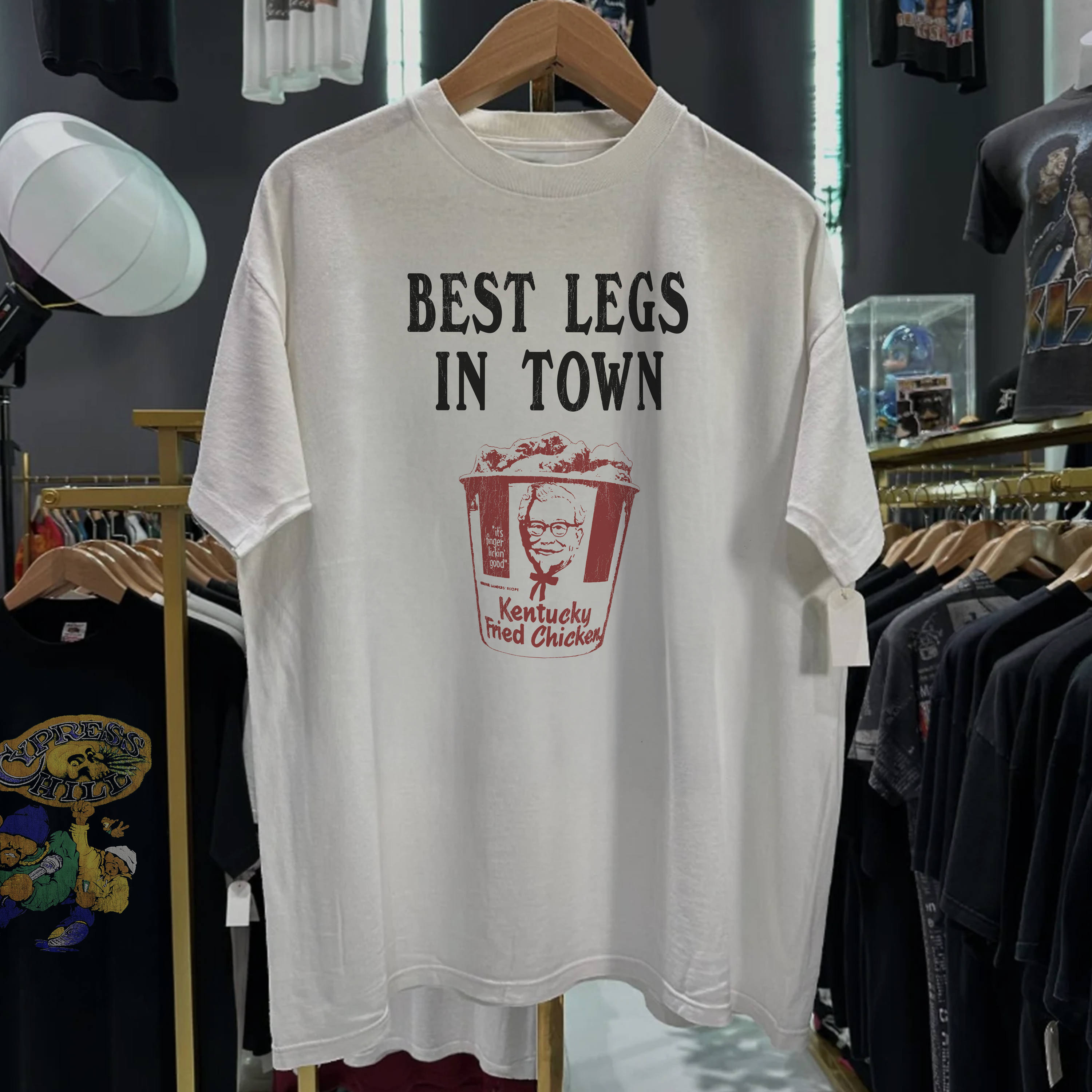 RARE BEST LEGS IN TOWN WASHED WHITE TEE