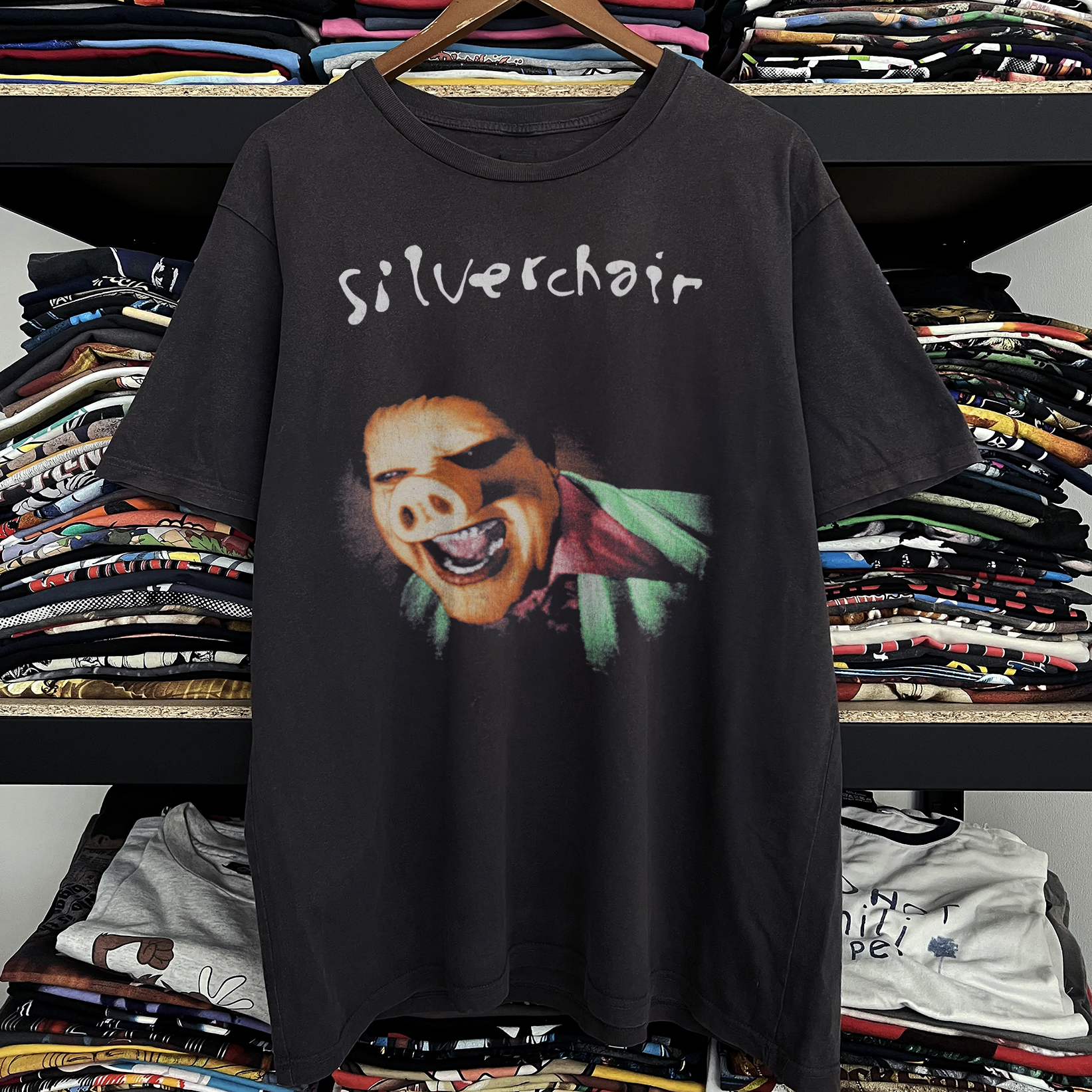95 Silver Chair Pig Face Tour Tee Washed Black Tee