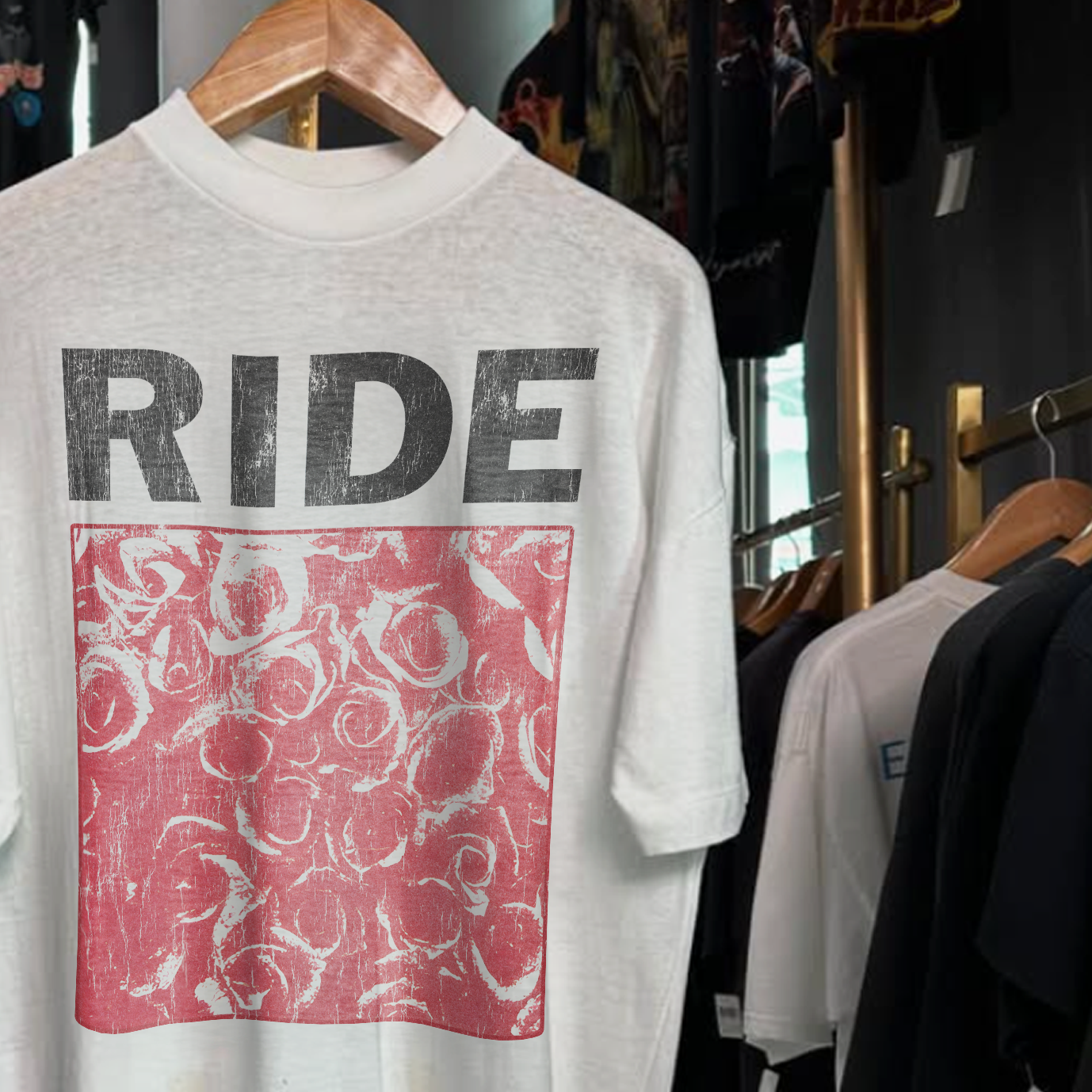 1990 RIDE EP PROMO RARE WASHED WHITE T-SHIRT