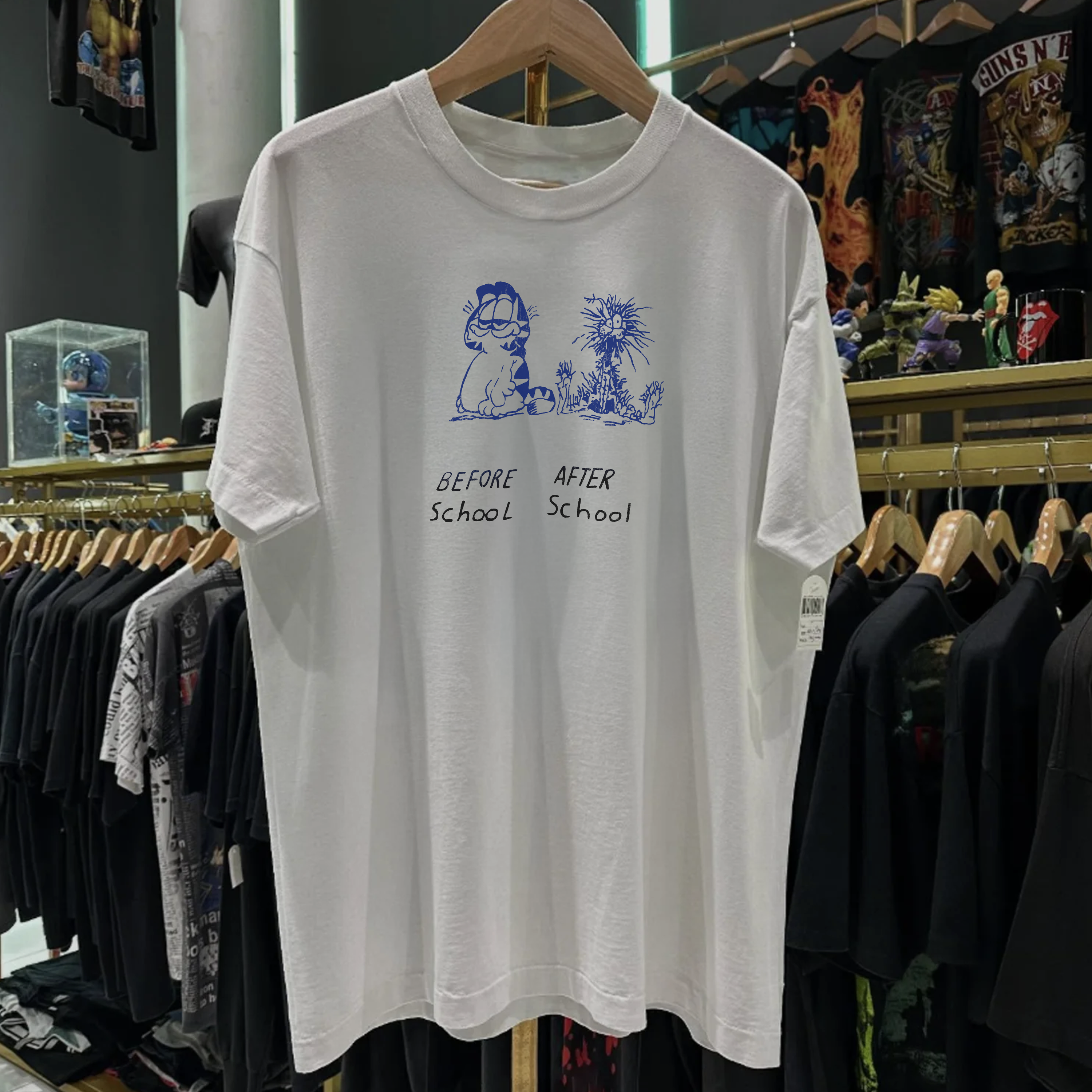 1980s GARF1ELD PARODY BEFORE SCHOOL WASHED WHITE TEE