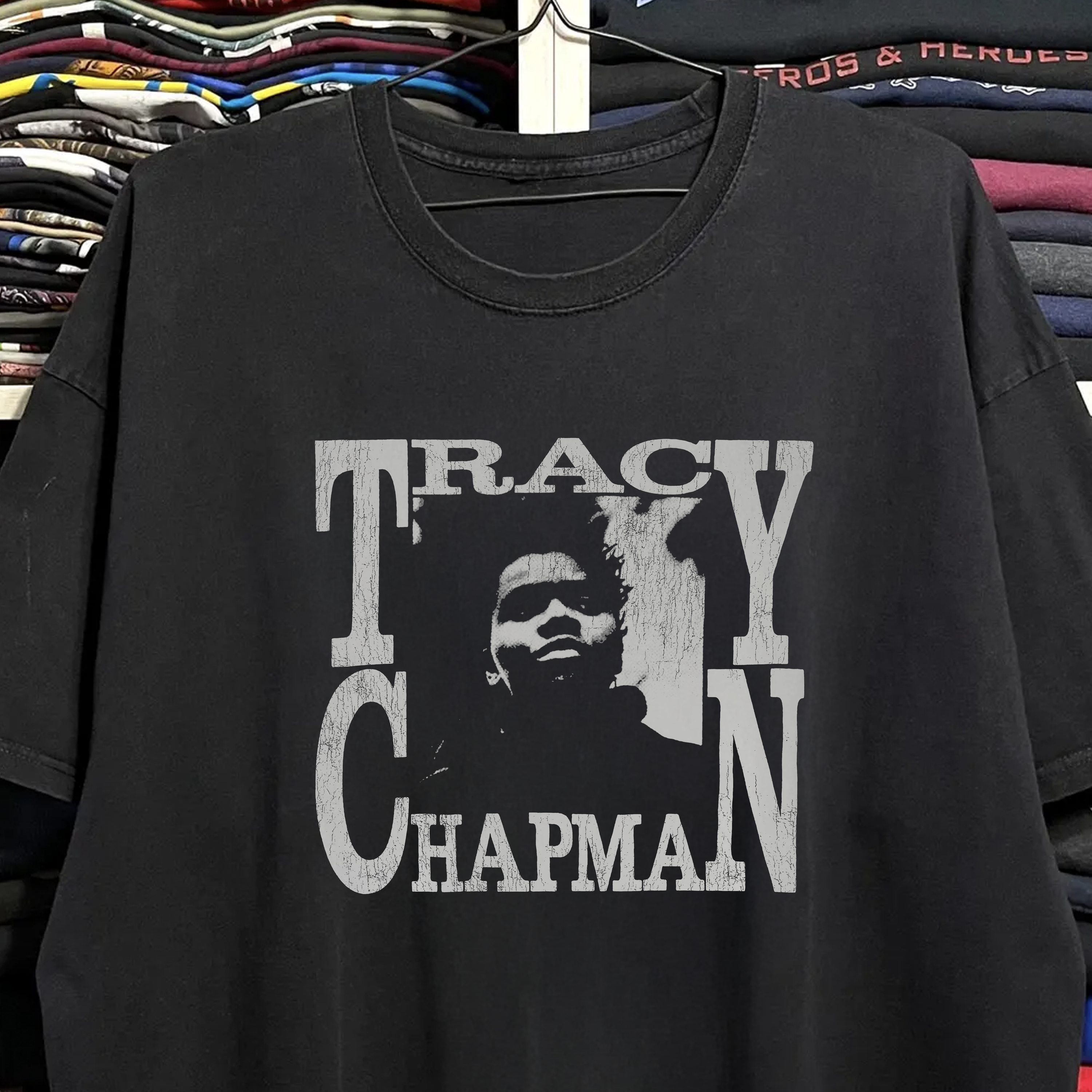 RARE TRACY CHAPMAN WASHED BLACK TEE