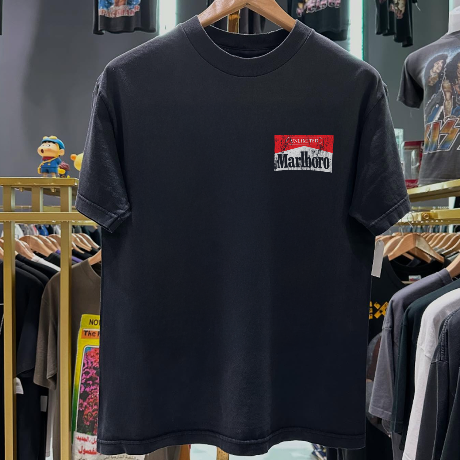 90s MARLBOR0 UNLIMITED RAILROAD RARE WASHED BLACK T-SHIRT