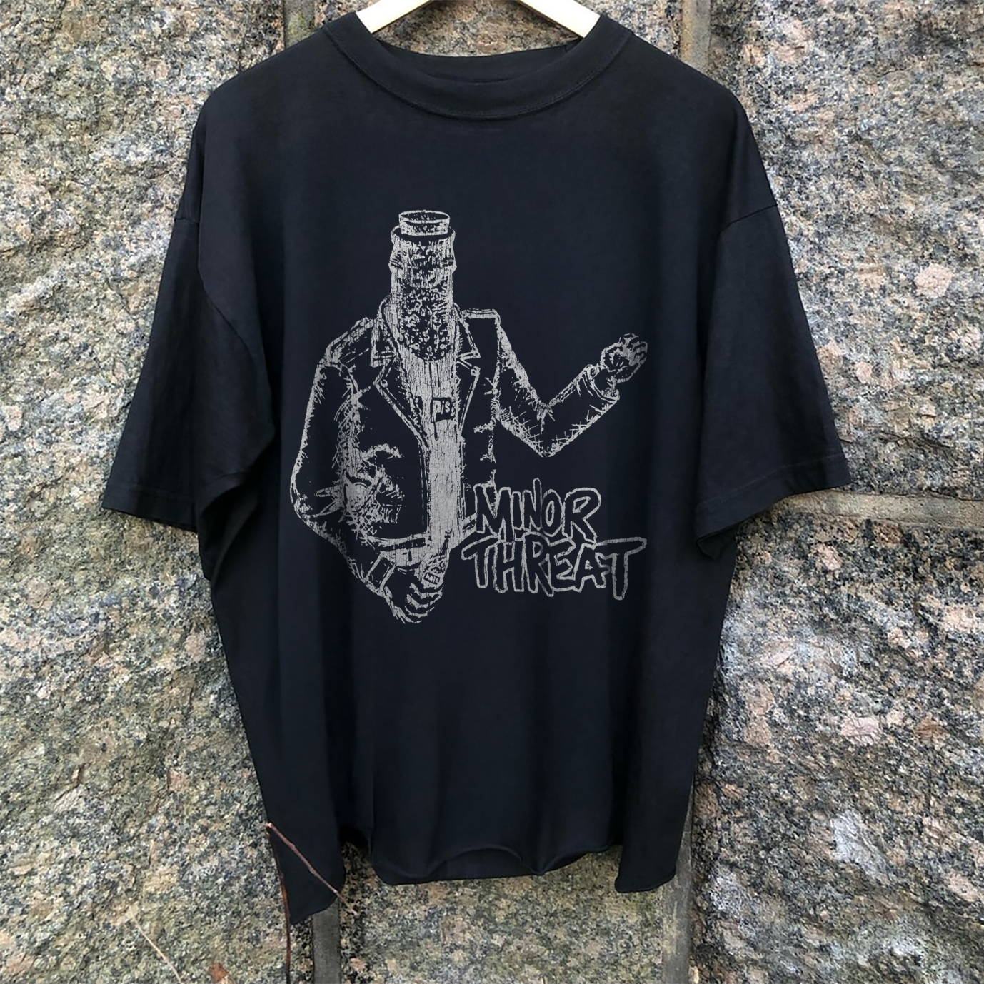 MINOR THREAT 'BOTTLED ANGER' (80s) RARE WASHED BLACK T-SHIRT