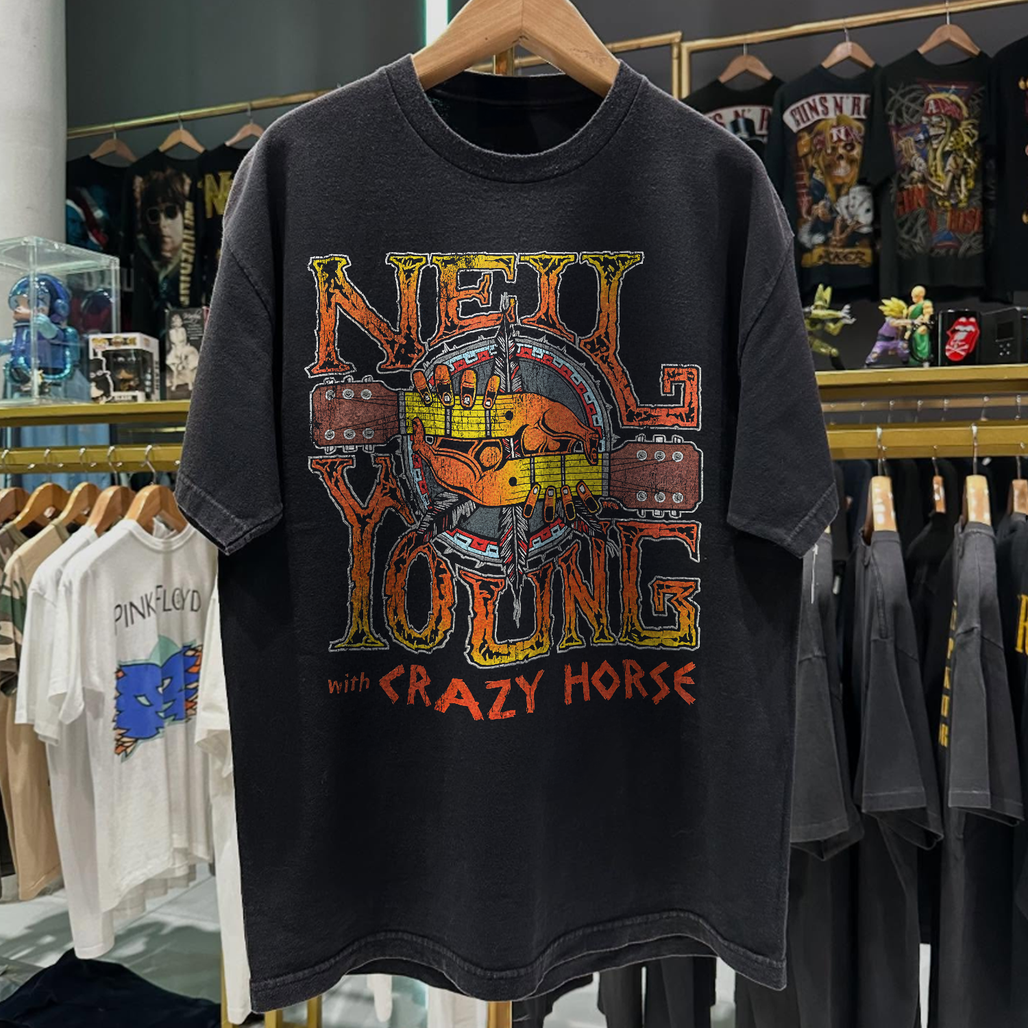 1997 NEIL YOUNG WITH CRAZYHORSE TOUR RARE WASHED BLACK T-SHIRT