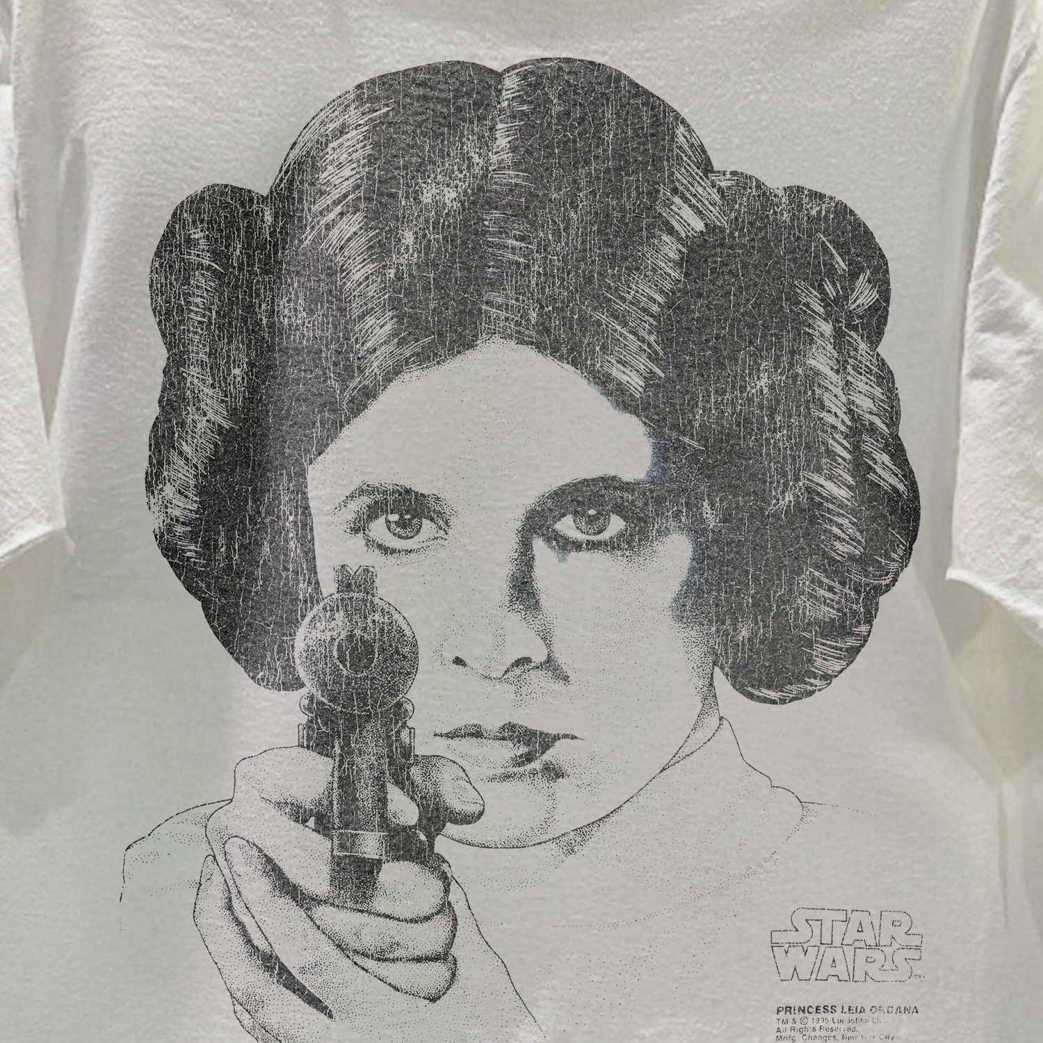 1995 PRINCESS LEIA BIG-FACE RARE WASHED WHITE T-SHIRT