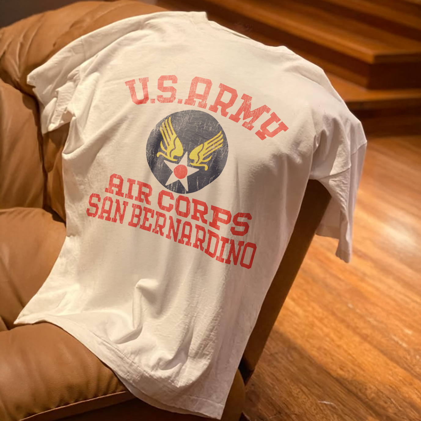 80s U.S. ARMY AIR CORPS 'SAN BERNARDINO' RARE WASHED WHITE T-SHIRT