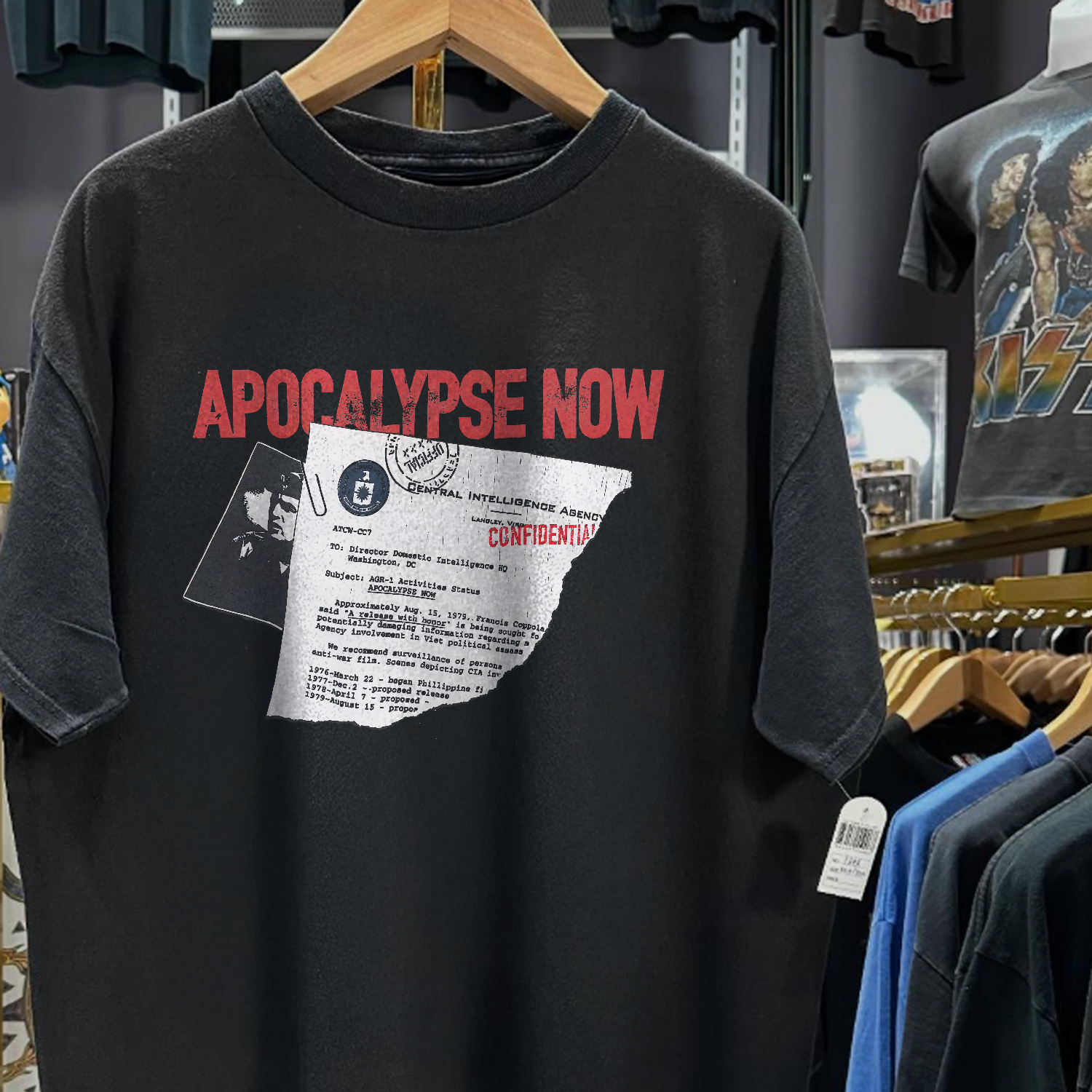 RARE APOCOLYPSE NOW 'CONFIDENTIAL' PROMO WASHED BLACK T-SHIRT