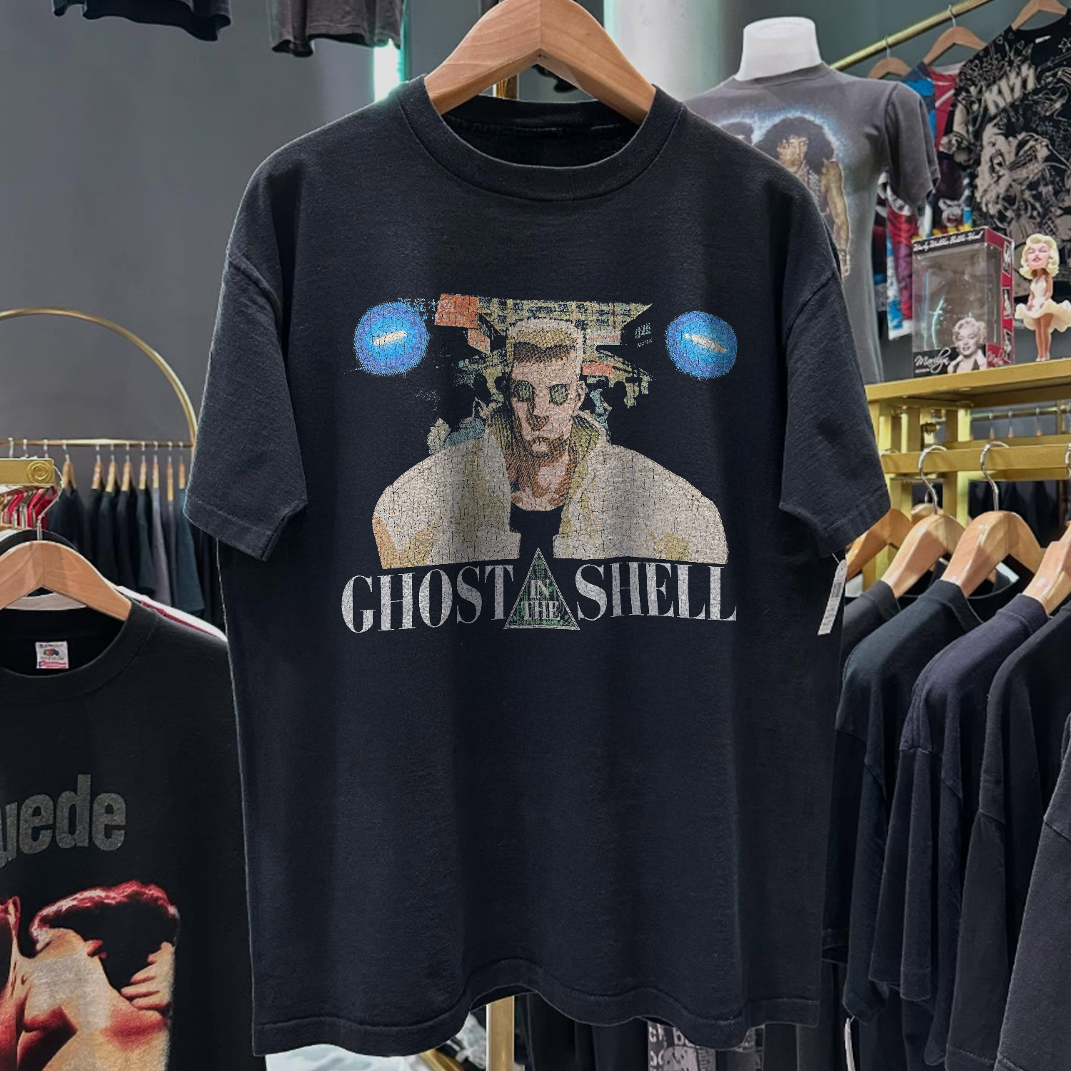 90s BATOU - GITS 'SECTION 9' RARE WASHED BLACK T-SHIRT