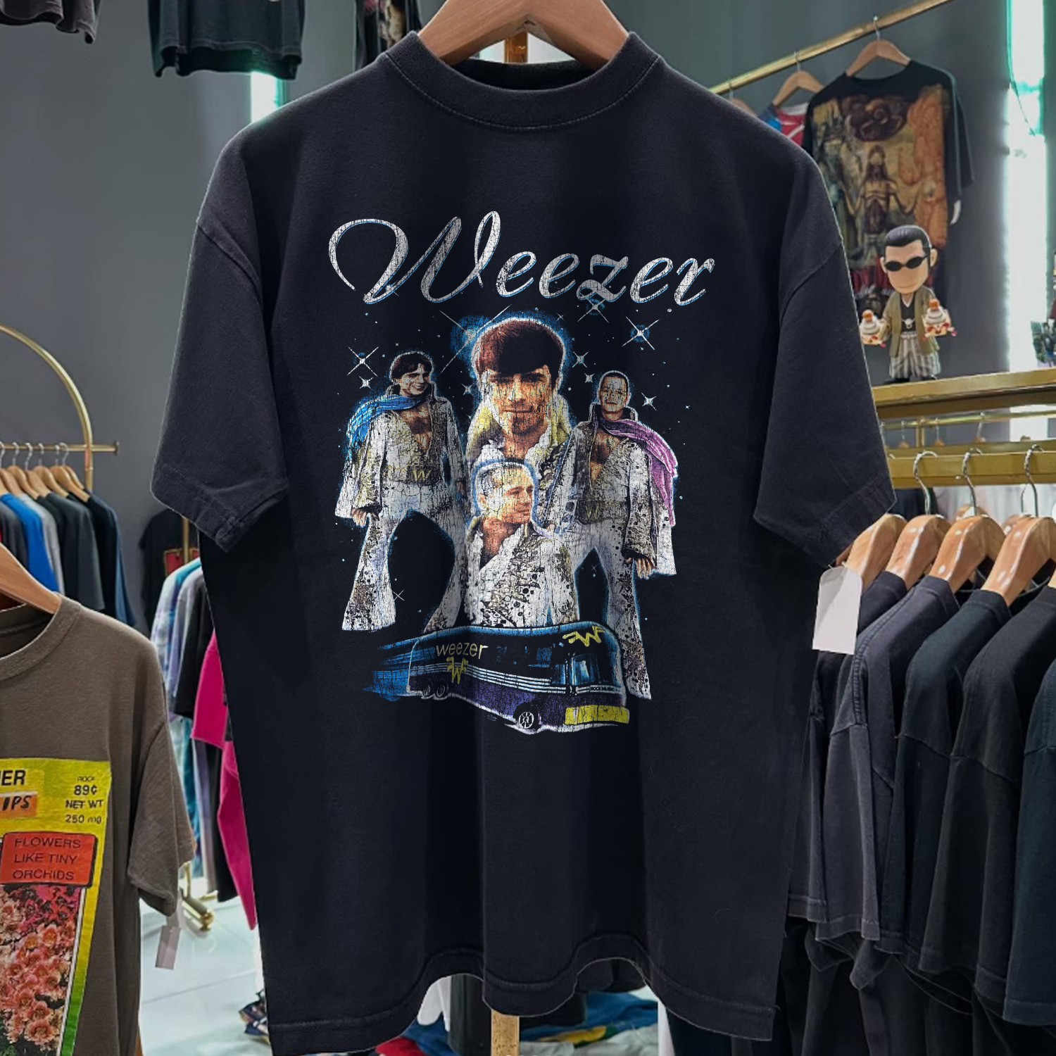 1995 WEEZER 'BRUSH YOUR TEETH' RARE WASHED BLACK T-SHIRT