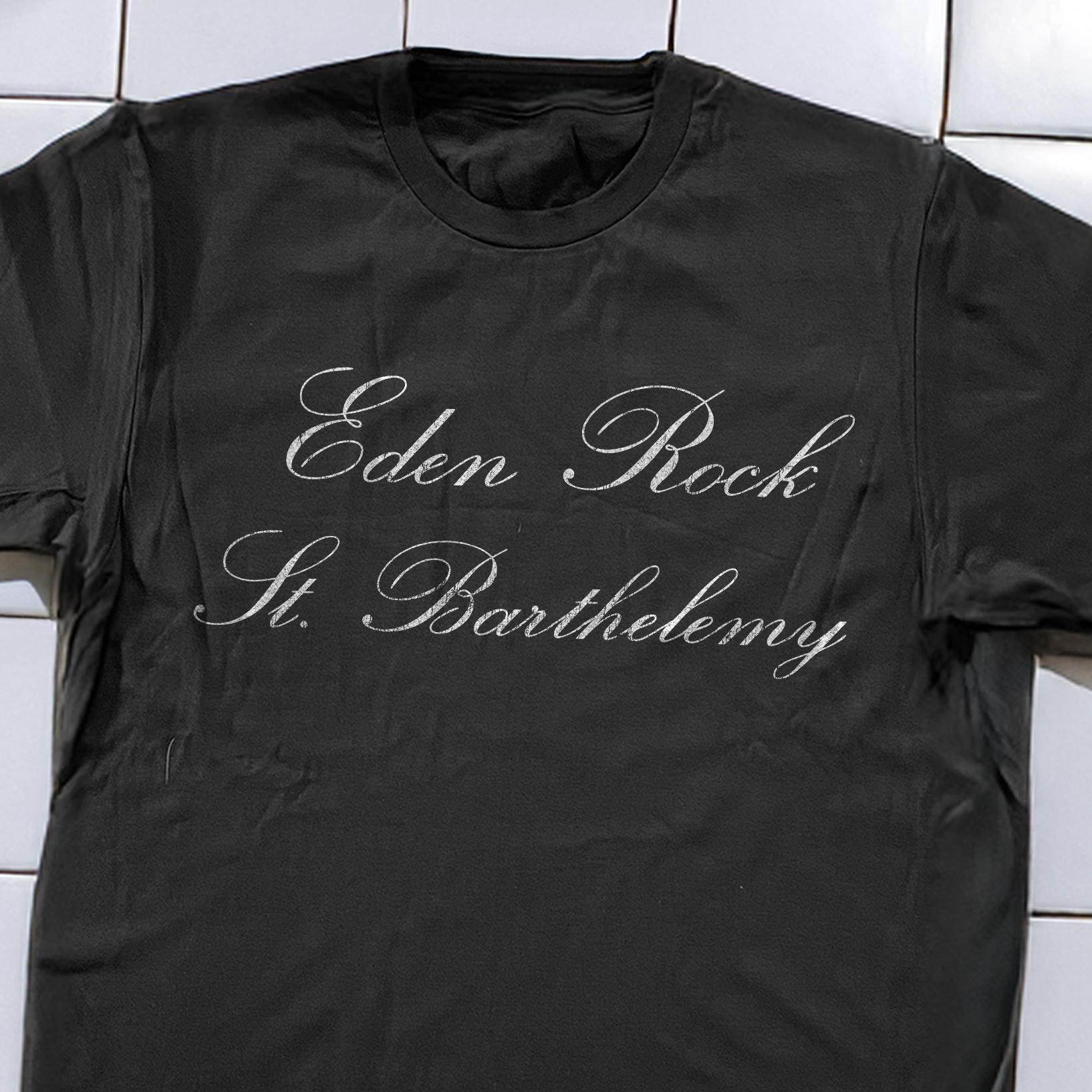 90s EDEN ROCK 'ST. BARTHELEMY' RARE WASHED BLACK T-SHIRT